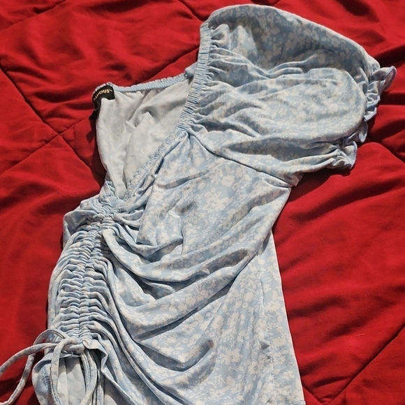 Almost Famous Light Blue Ruched Blouse - Picture 4 of 5